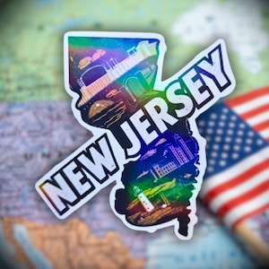 New Jersey - Sticker, Holographic Bridge & Shoreline Vinyl Decal • Waterproof Travel Sticker • NJ Gift or Souvenir, American State Sticker