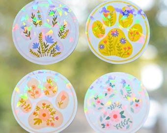 Blommig tassavtryck klistermärkespaket, set 1 av 3, Pastellblommor-kollektion (present till husdjursföräldrar, kattmamma, hundälskare)