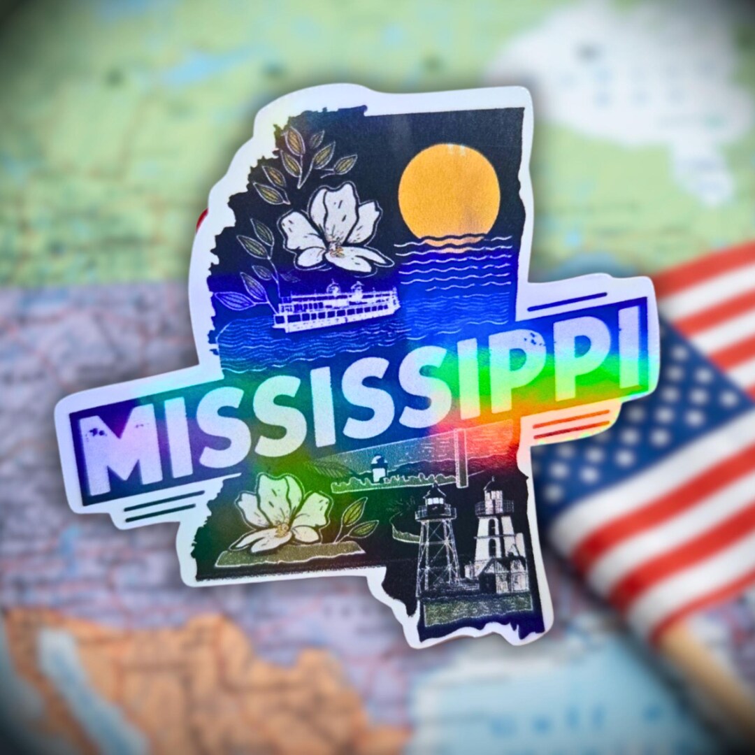 Ms Labonz Sticker Mississippi - Sticker, Holographic Magnolia Riverboat Vinyl Decal ...