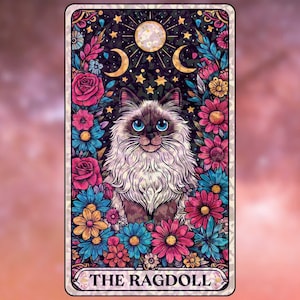 The Ragdoll – Sticker Holographic Mystical Cat Vinyl, Floral Zodiac-Inspired Sticker, Celestial Decor for Cat Lovers & Journals, Halloween