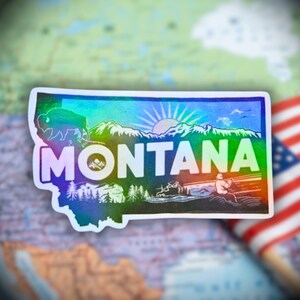 Montana - Sticker, Bison & Mountain Vinyl Decal • MT Nature Lover Gift • Weatherproof Big Sky Country Travel Sticker, American State Sticker