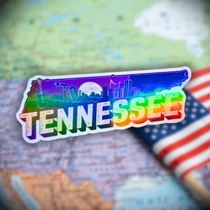 Tennessee - Sticker, Holographic Nashville Skyline & Music Decal • Waterproof Vinyl Travel Sticker • Southern Souvenir, American State, Trip