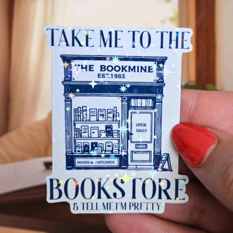 Sticker boekenliefhebber - nostalgische boekhandelscène, gezellig lezerscadeau - vintage charme, literair verzamelobject afbeelding 2