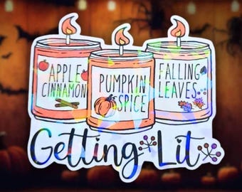 Pumpkin Spice Candle Holographic Sticker: Fall Vibes, Cozy Autumn Gift | Funny Phrase, Candle Lover Decal