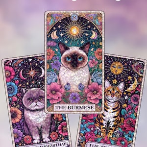 Royal Lineage – Sticker Pack, Holographic Mystical Cat Vinyl, Floral Zodiac-Inspired Sticker, Celestial Decor for Cat Lovers & Journals