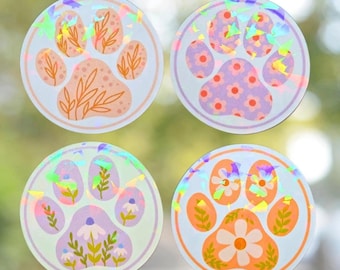 Floral Paw Print Sticker Pack, Set 2 of 3 - Pastel Cat and Dog Paws - Calm Nature Theme, Pet Parent Gift