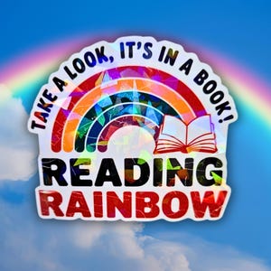 Pegatina Reading Rainbow - Cita nostálgica con encanto retro - Tema acogedor de lectura, regalo para amantes de los libros imagen 1