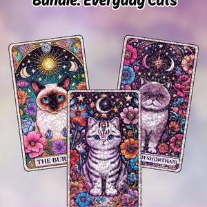 Everyday Cats – Sticker Pack Holographic Mystical Cat Vinyl, Floral Tarot Stickers, Celestial Decor for Cat Lovers & Journals, Halloween Art