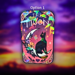 The Moon – Sticker Holographic Mystical Cat Vinyl, Floral Zodiac-Inspired Sticker, Celestial Decor for Cat Lovers, Journals, Halloween Tarot