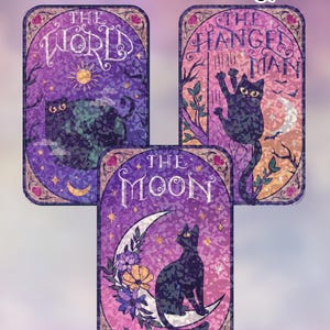 Tarot Archetypes – Sticker Pack, Holographic Mystical Cat Vinyl, Floral Zodiac-Inspired Sticker, Celestial Decor for Cat Lovers & Journals