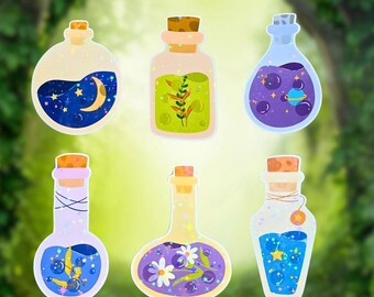 Potion-klistermärkespaket - Set 2 av 2, Häxmagiska klistermärken - Himmelska flaskor, Fantasipresent, Planeringstillbehör
