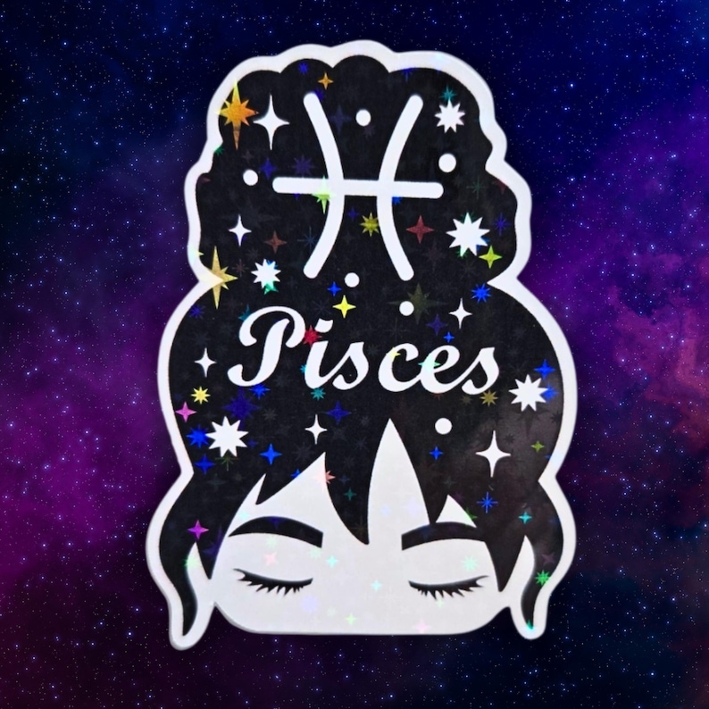Sticker Vissen: vrouwelijke dierenriemsticker: hemelse gloed, emotionele intuïtie (cadeau astrologie minnaar, droomaccessoires) afbeelding 1