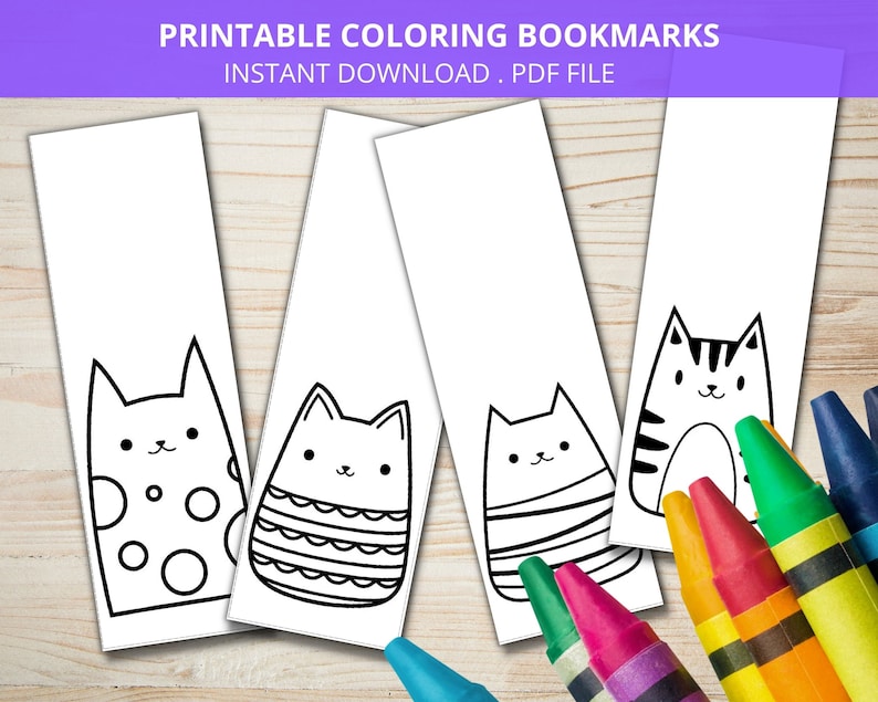 Kitten Coloring Printable Bookmarks, Cat Colouring Page, Kitten