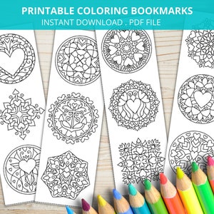 Mandala Bookmarks To Color, Mother’s  Day Printable Coloring Page, Valentine&#39;s Day Gift, Set of 4 Printable Bookmarks, Relaxing Colouring Pa