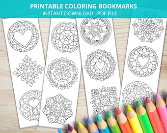 Mandala Bookmarks To Color, Mother’s  Day Printable Coloring Page, Valentine's Day Gift, Set of 4 Printable Bookmarks, Relaxing Colouring Pa