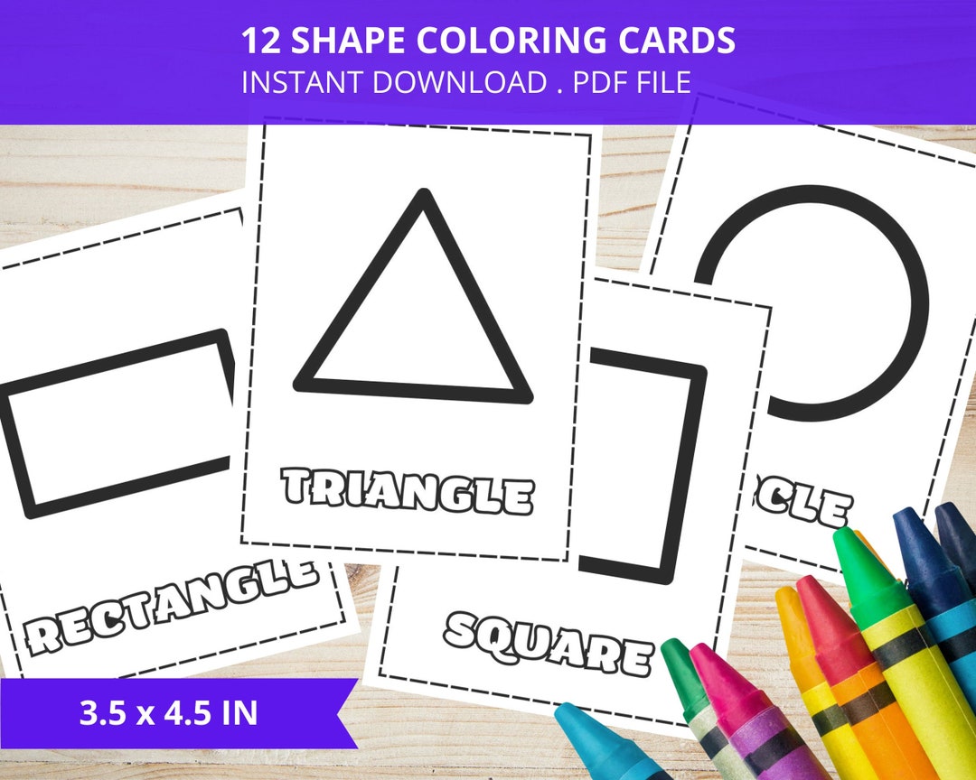 12 Printable Shape Cards for Kids Geometric Coloring Cards - Etsy