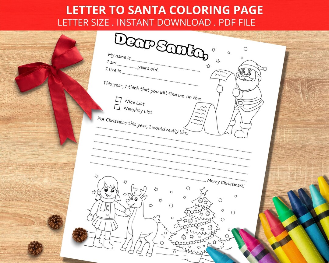 Letter to Santa Coloring Page Printable Dear Santa Letter - Etsy Israel