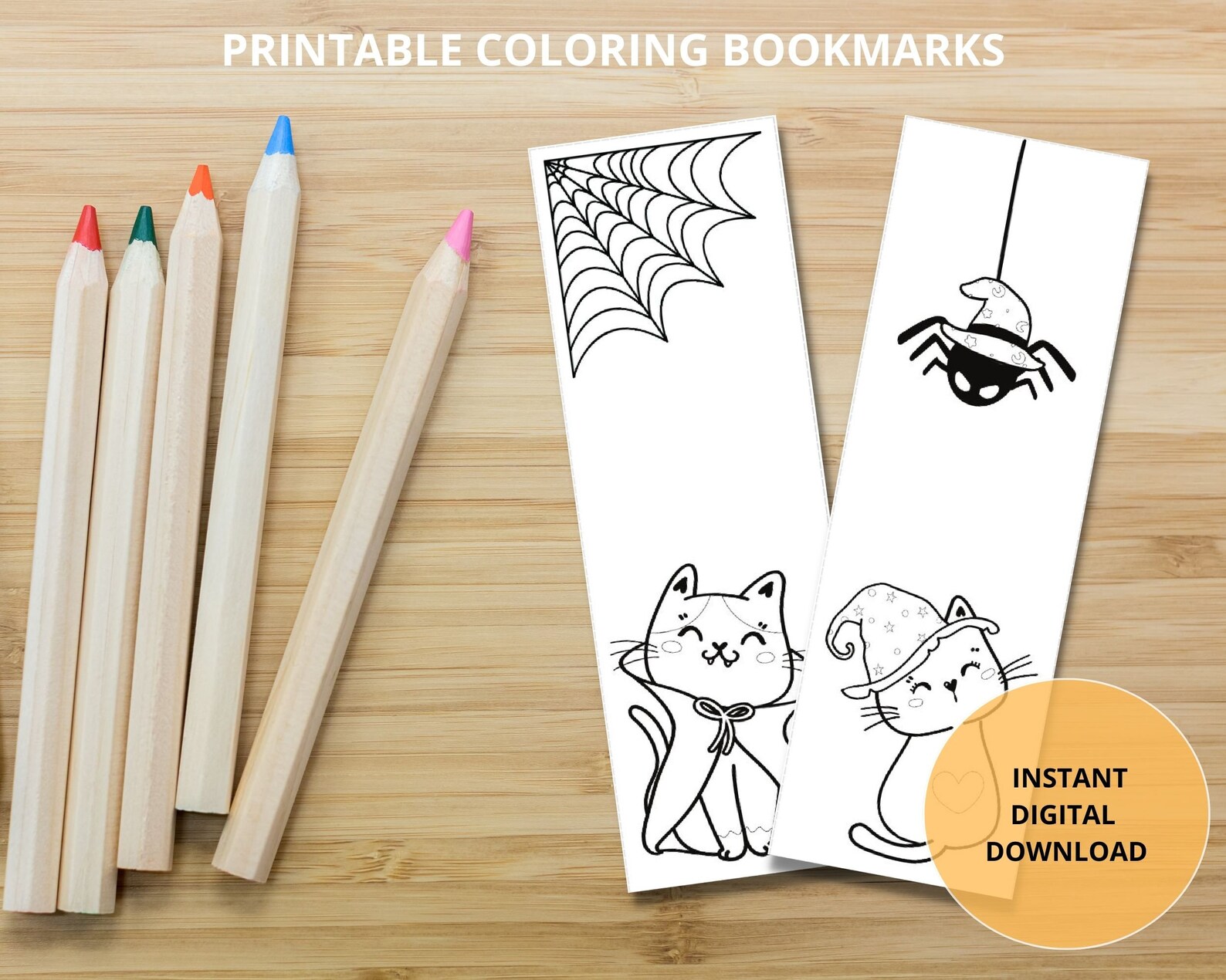 Cute Halloween Cat Coloring Bookmarks Printable, Color Your Own