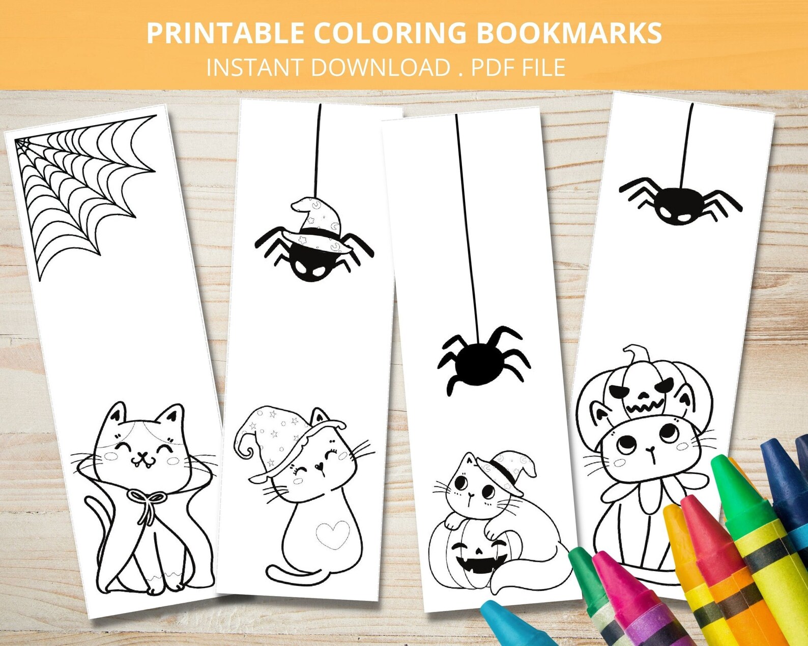 Cute Halloween Cat Coloring Bookmarks Printable, Color Your Own