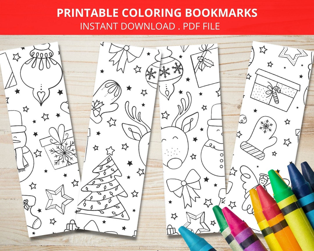 Printable Christmas Coloring Bookmarks, Xmas Party Activity, Color Your
