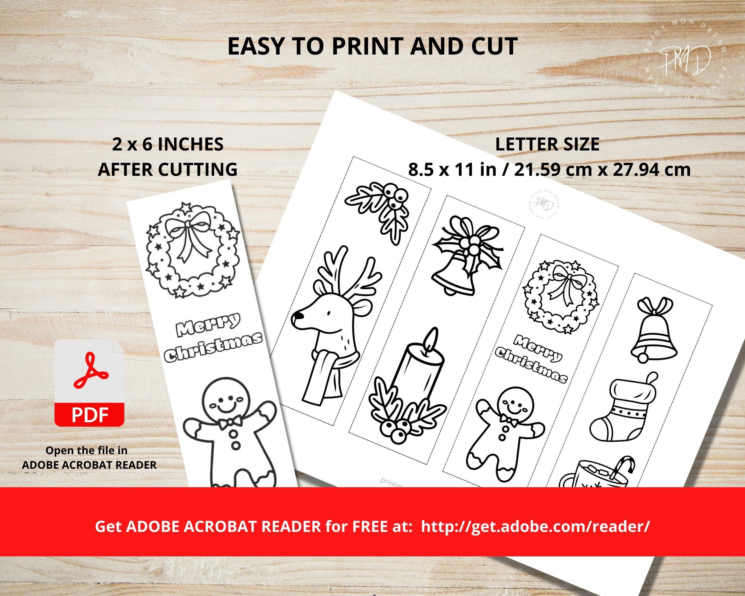 Printable Christmas Coloring Bookmarks, Xmas Party Activity, Color Your
