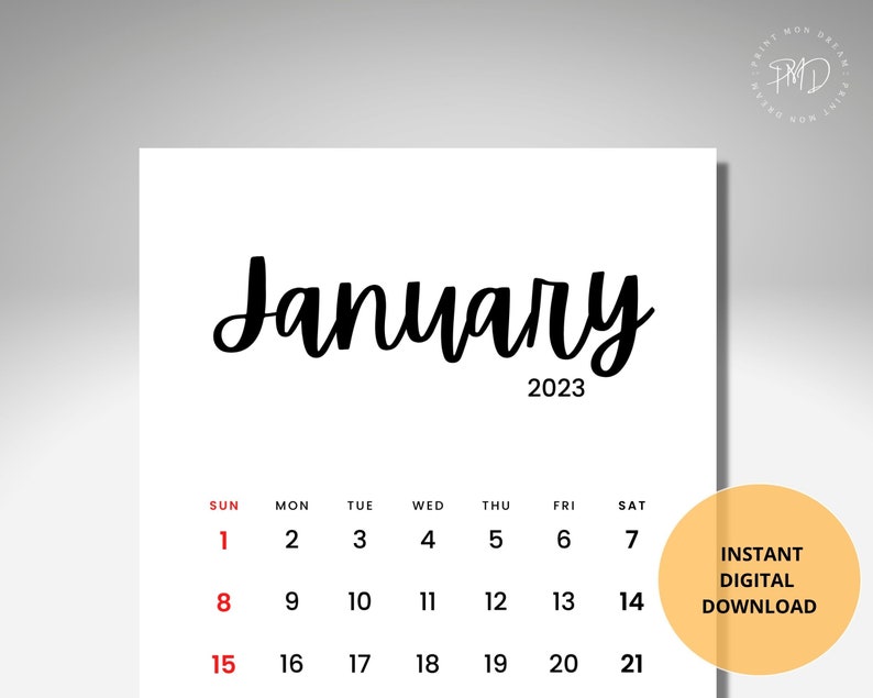 Printable Calendar 2023 Digital Calendar Monthly Wall Etsy