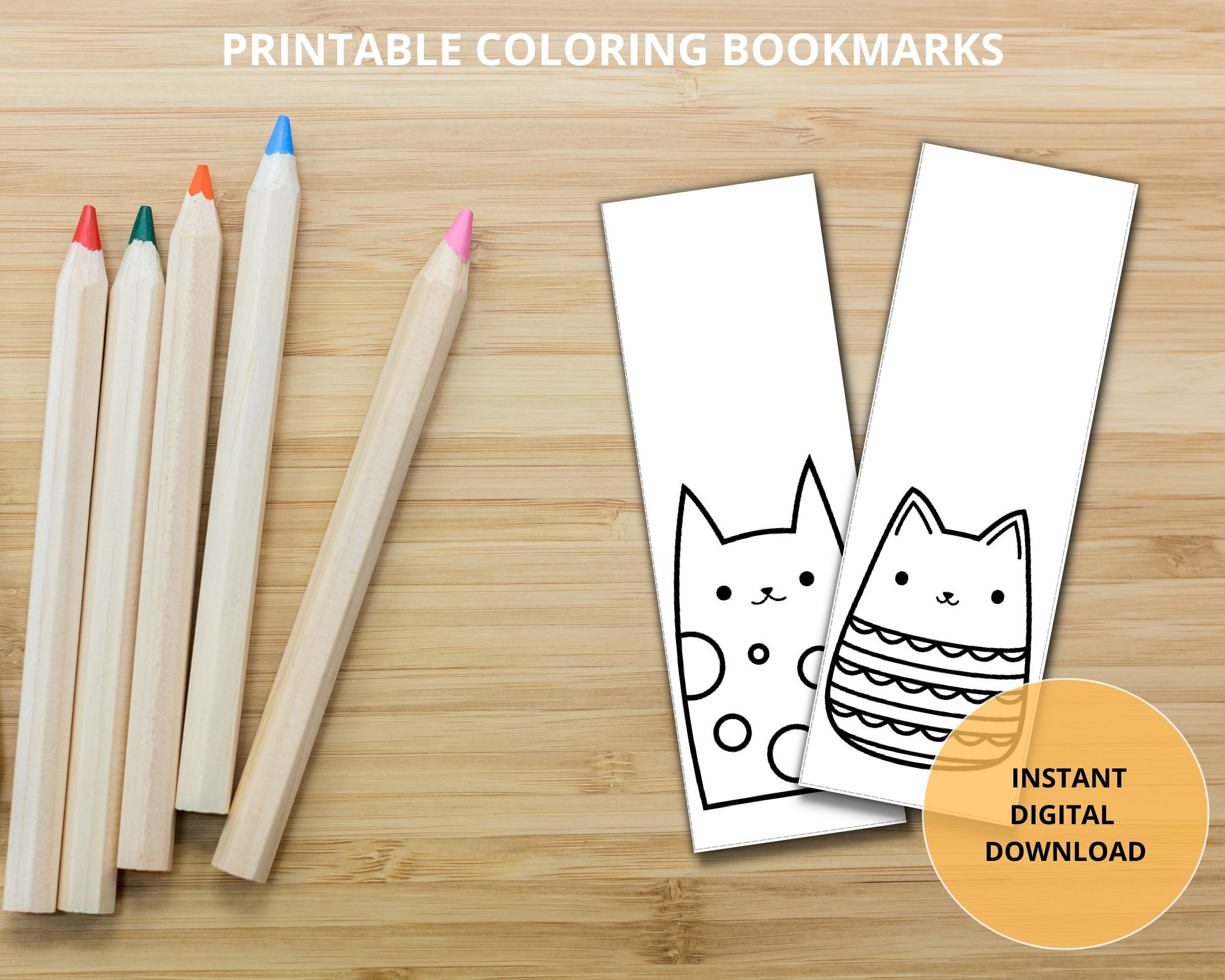 Kitten Coloring Printable Bookmarks, Cat Colouring Page, Kitten
