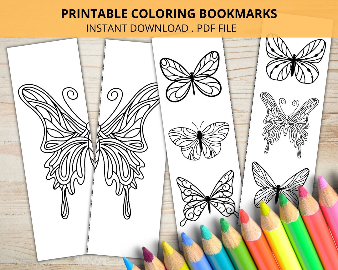 Printable Butterfly Coloring Bookmarks Relaxing Coloring - Etsy