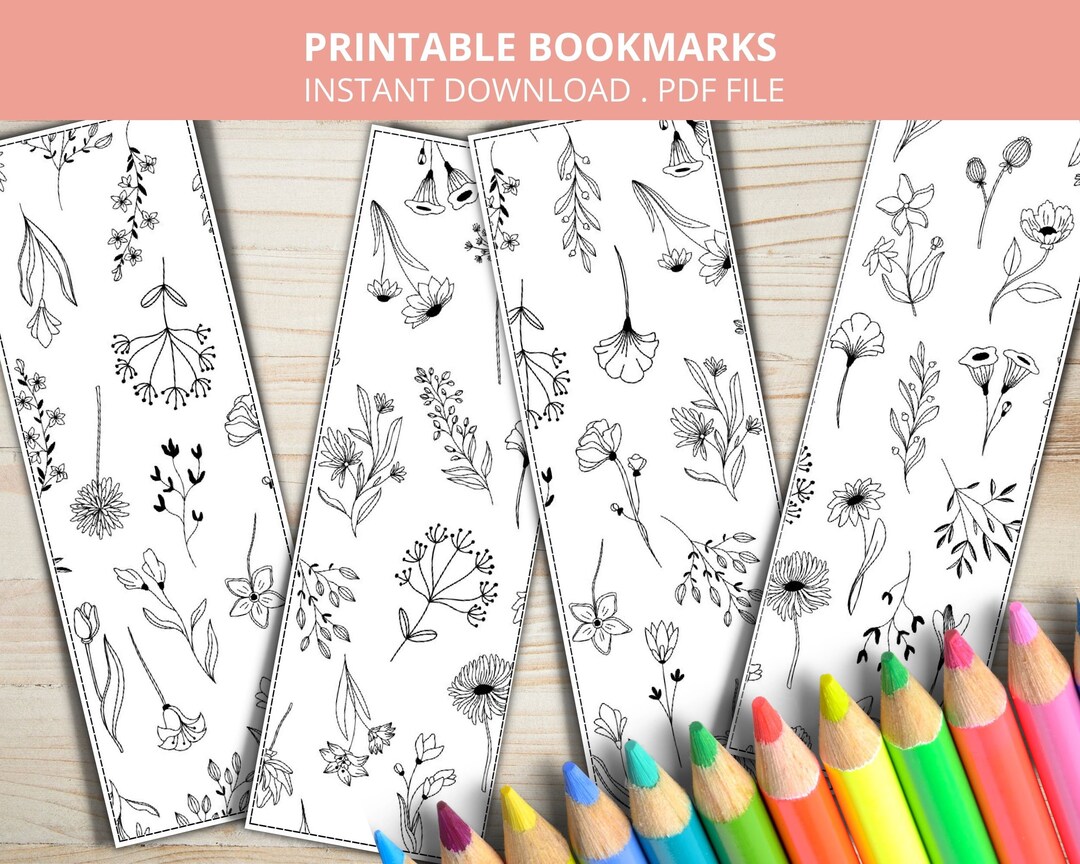Flower Coloring Bookmarks Printable Floral Bookmarks to - Etsy