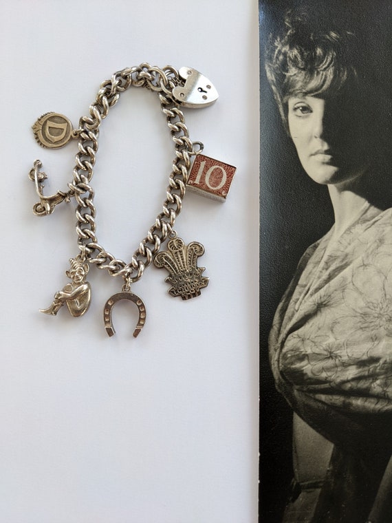 Vintage solid silver charm bracelet 6 charms Birth