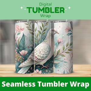 White Dove 20 oz Skinny Tumbler Wrap Sublimation Design, Straight and Tapered Wrap png, Digital Instant Download