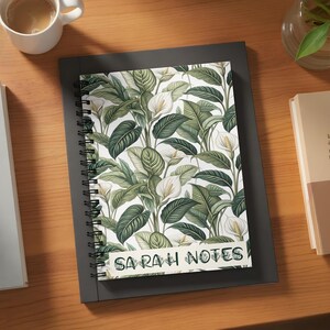 Calla Lily Personalized Journal, Tropical Leaf Hardcover Notebook, Custom Floral Spiral Journal Gift for Her, Botanical Notebook and Journal