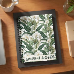 Calla Lily Journal Personalized, Tropical Leaf Notebook, Custom Initial Notebook for Women, Hardcover Journal, Spiral Notebook