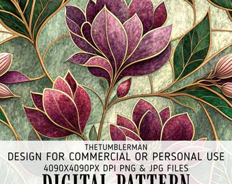 Seamless 20 oz Skinny Tumbler Wrap Sublimation Design, Straight and Tapered Wrap PNG, Instant Download Digital, Purple Gold Floral Tumbler