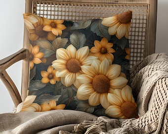 Sunflower Throw Pillow, Rustic Floral Accent Pillow, Decorative Cushion for Sofa, Living Room or Bedroom, Cozy Home Decor Gift