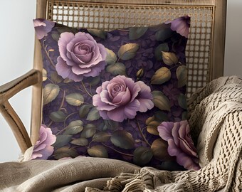 Vintage Floral Throw Pillow, Rose Pattern Decorative Pillow, Rustic Home Decor Cushion, Elegant Floral Accent Pillow for Sofa, Bed