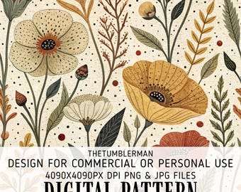 Seamless 20 oz Skinny Tumbler Wrap Sublimation Design, Rustic Floral Digital Pattern, Straight and Tapered Wrap PNG, Instant Download for