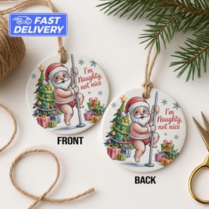 Décoration de père Noël coquine, drôle de décoration de père Noël danse à la pole dance, cadeau de Noël Je suis méchant, pas gentil, décoration de sapin de Noël humour adulte