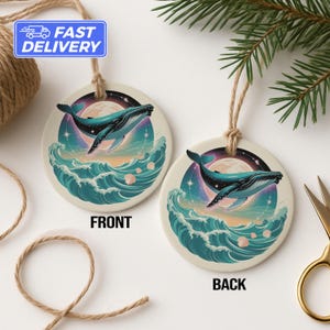 Cadeau walvis ornament, oceaankunst, decor zeeleven, bultrug illustratie, hemelse maan, fantasiedecor, uniek ornament, oceaanliefhebber