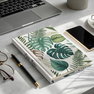 Tropical Leaves Notebook, Custom Notebook, Personalized Journal, Monstera Leaf Design, Green Plant Diary, Unique Gift Idea, Lined Pages