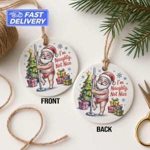 Décoration de Noël vilain père Noël, décoration de Noël Je suis méchant, pas gentil, cadeau de vacances drôle pour adulte, décoration d&#39;humour de Noël risqué, cadeau de bâillon