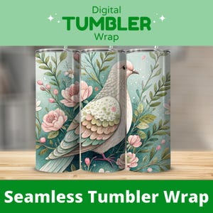 Dove Tumbler Wrap Digital, Floral Bird 20 oz Skinny Tumbler Wrap Sublimation Design, Straight and Tapered Wrap png, Instant Download