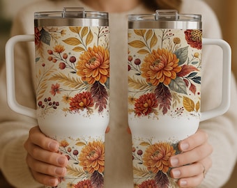 Fall Floral Tumbler Wrap: 40oz PNG Digital Download