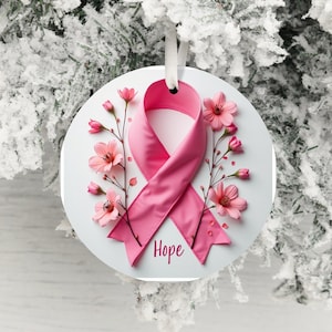 Pink Ribbon Hope Ornament: Breast Cancer Awareness Support Gift