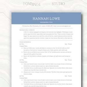 May include: A black and white resume template with the name Hannah Lowe at the top. The resume includes a professional summary, work experience, and job titles.