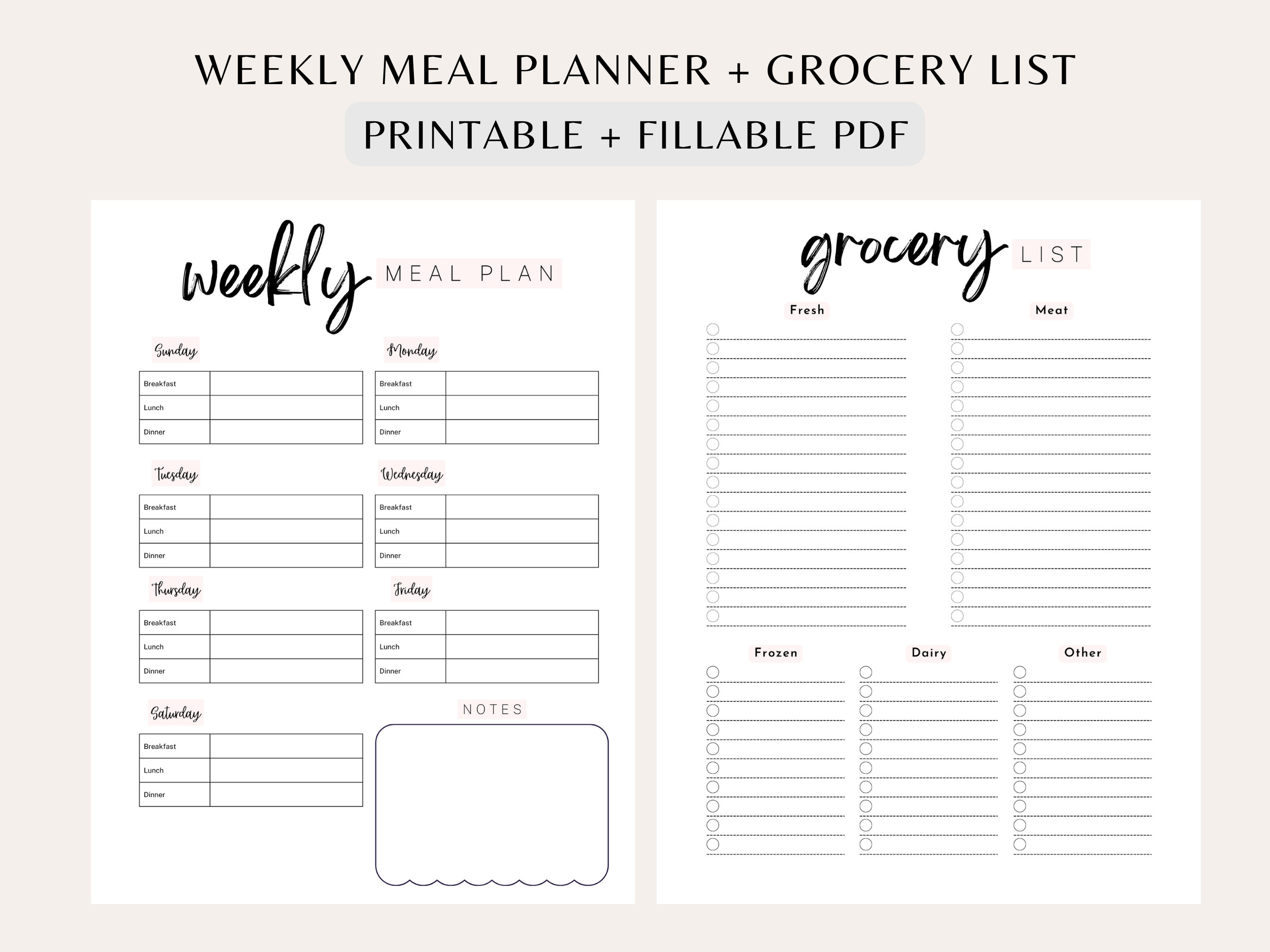 Weekly Meal Planner Printable Meal Planner Digital Meal Planner ...