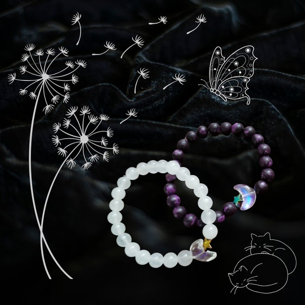 Bracelet en cristal de lune ~ En mémoire de notre étoile la plus brillante ~ Binnie Ride the wind ~ lune et étoile en cristal naturel ~ bijoux unisexes faits main