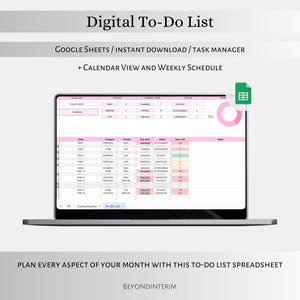 Digital To Do List Template With Smart Calendar, Digital Task Tracker Spreadsheet, To Do List Google Sheets, To-Do List Planner Page