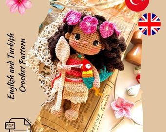 Vaiana Amigurumi Virkmönster PDF | Mönster för dockor för mellanstadiet