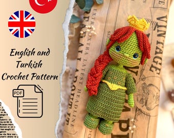 Molde de Crochê Amigurumi da Boneca Fiona em PDF | Molde de Boneca de Nível Intermediário